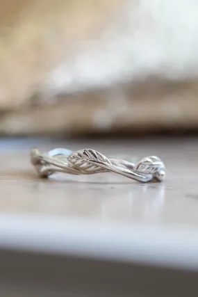 Curved twig ring, matching wedding band for our leaves rings