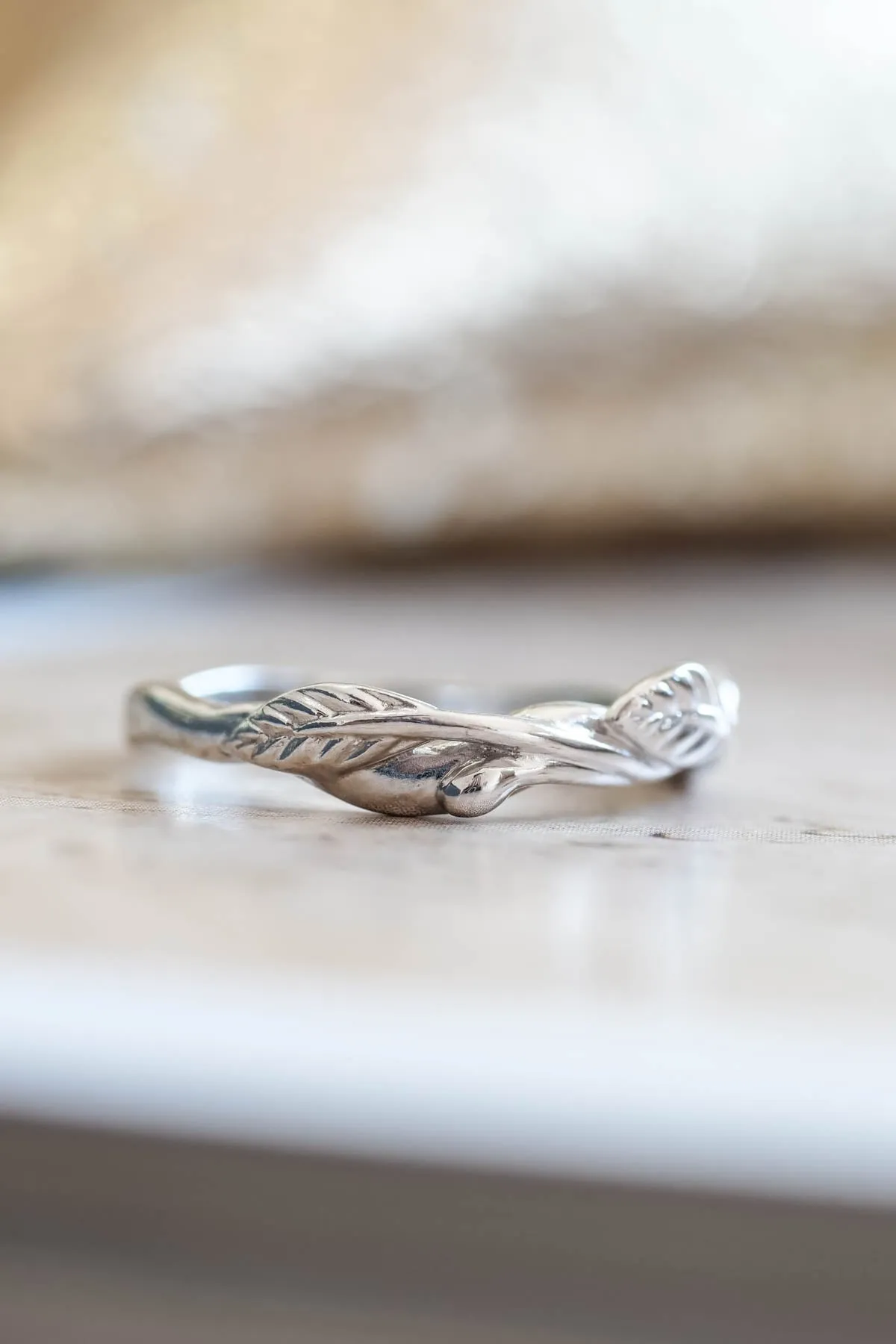 Curved twig ring, matching wedding band for our leaves rings