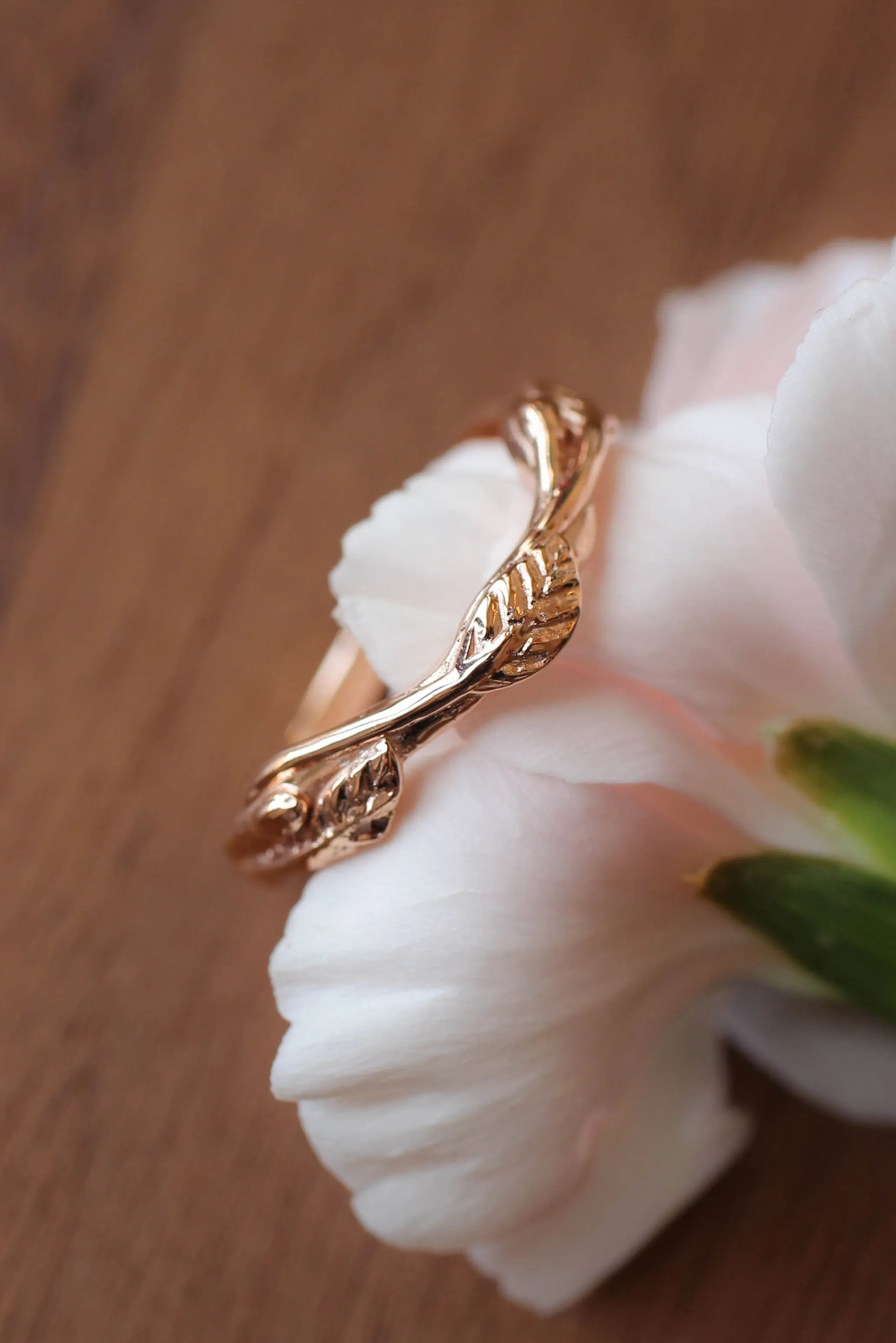 Curved twig ring, matching wedding band for our leaves rings