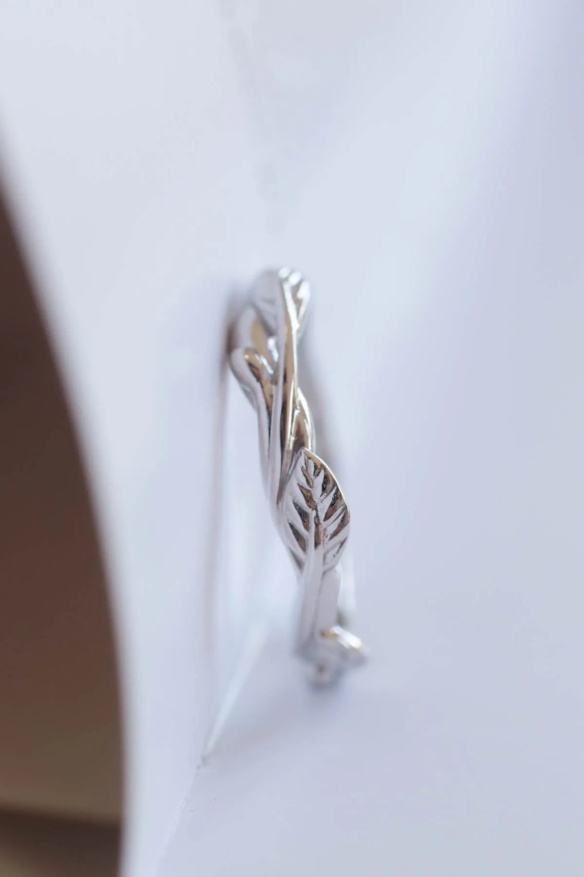 Curved twig ring, matching wedding band for our leaves rings