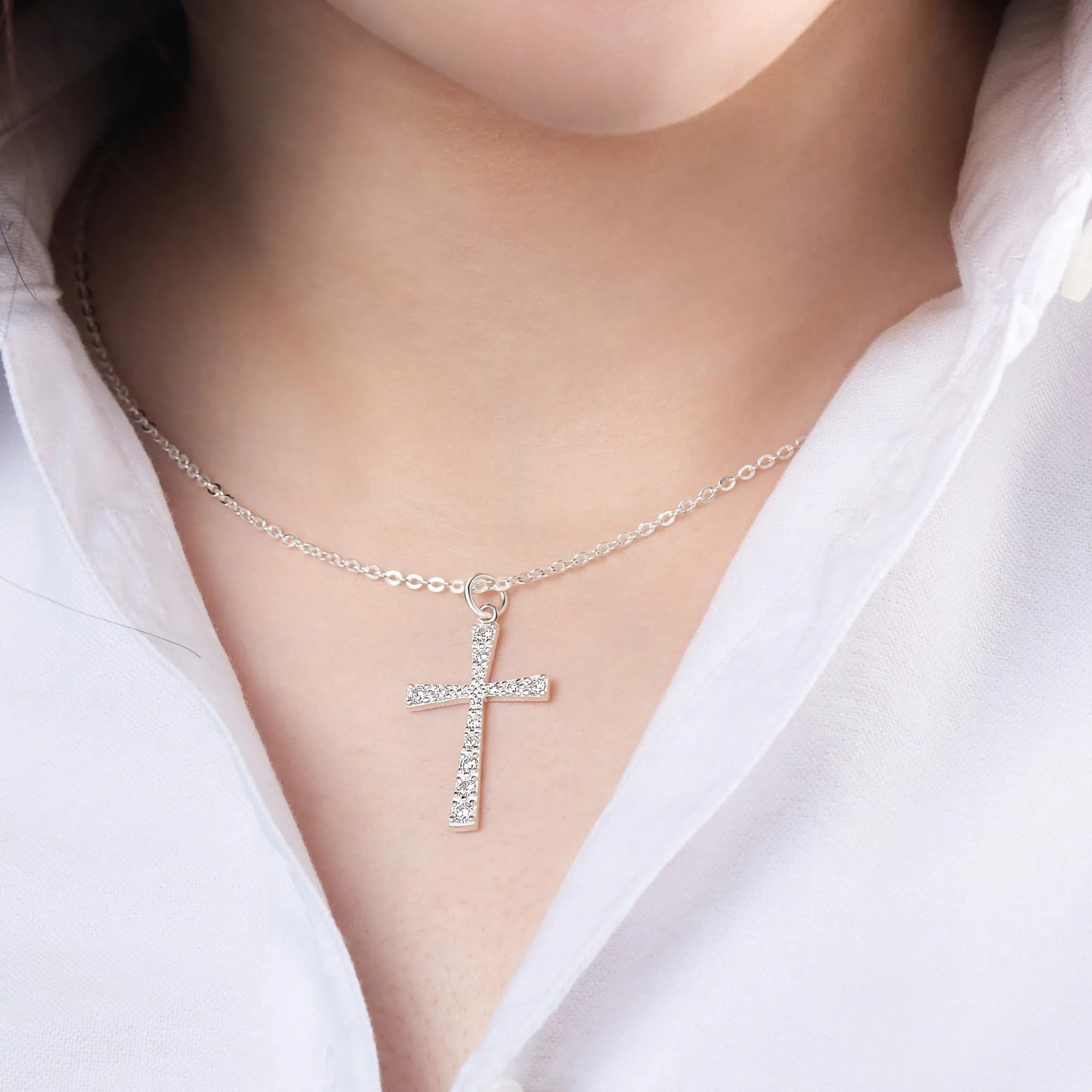 CZ Cross Sterling Silver Pendant