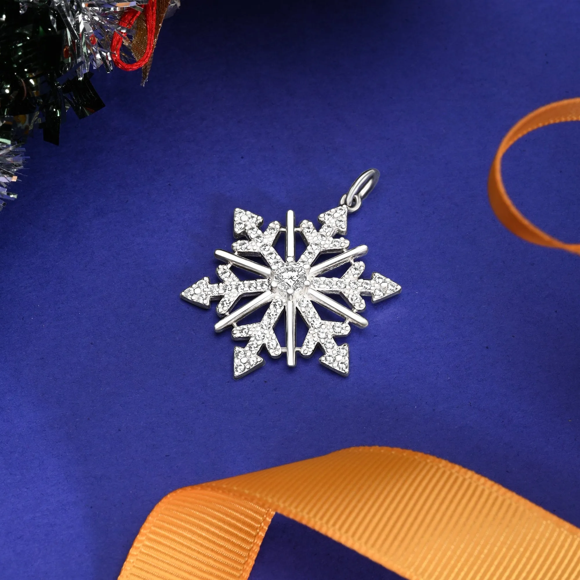 CZ Winter Star Sterling Silver Snowflake Pendant