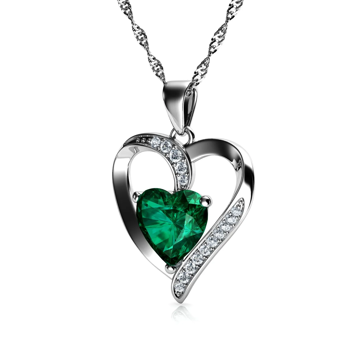 DEPHINI Green Heart pendant 925 Sterling Silver Heart Pendant CZ