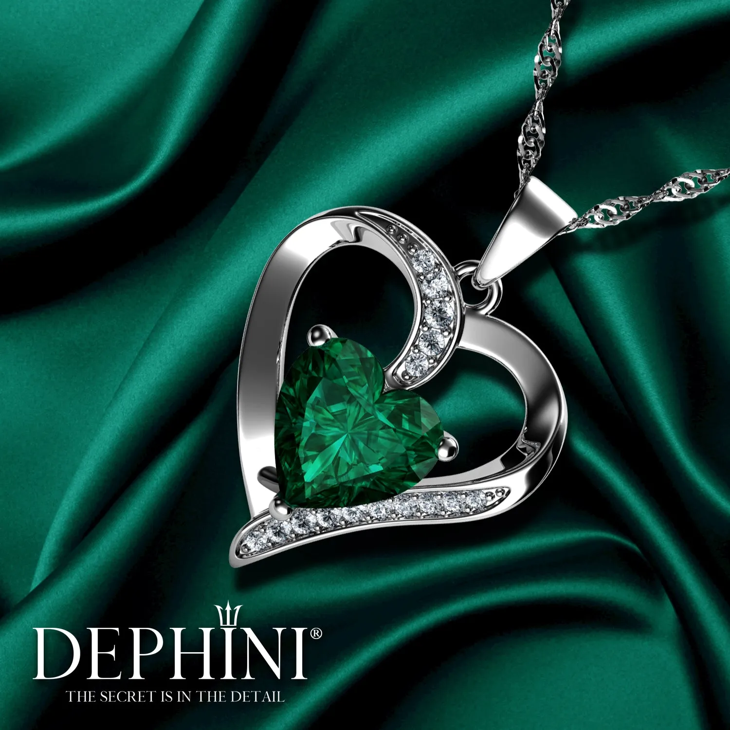 DEPHINI Green Heart pendant 925 Sterling Silver Heart Pendant CZ