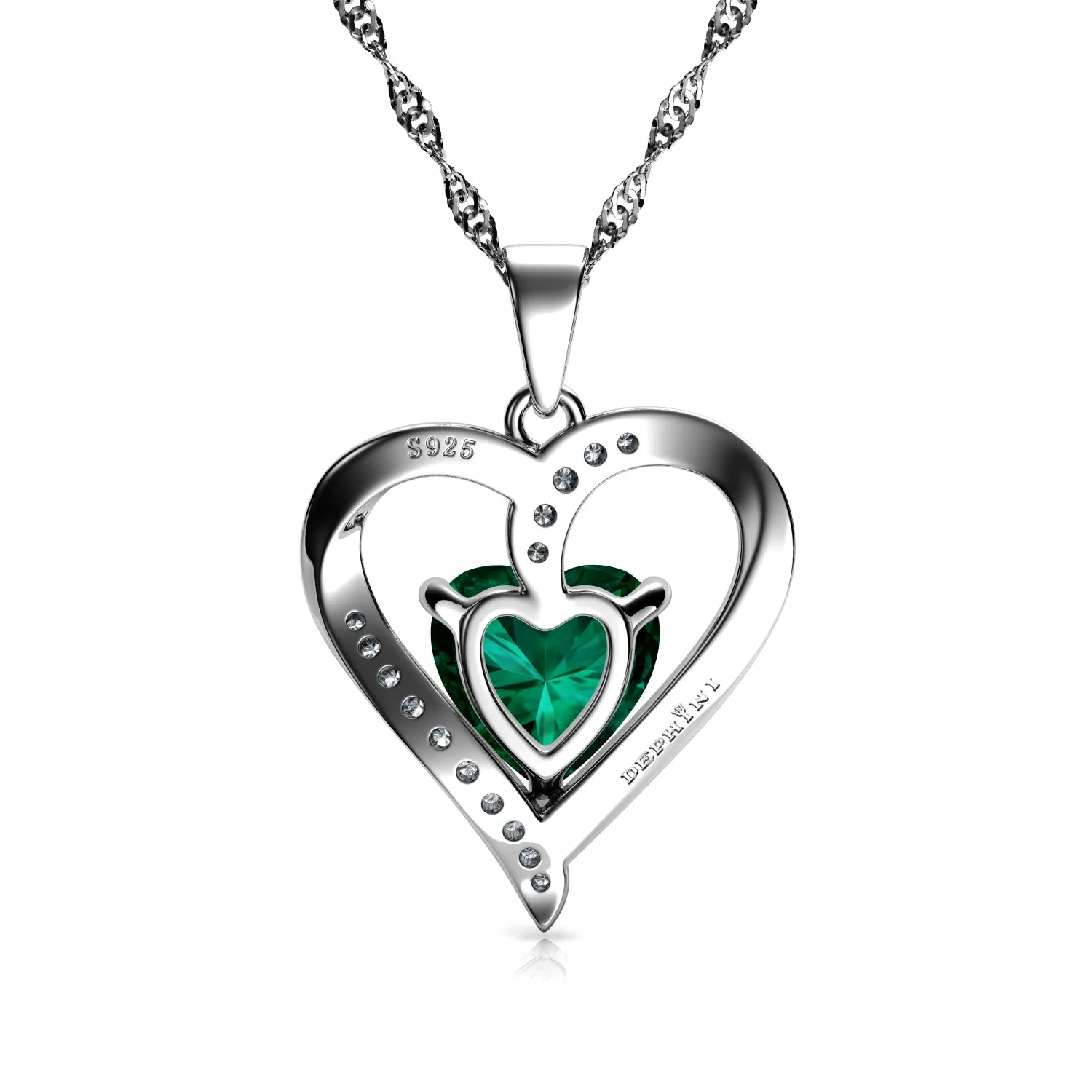 DEPHINI Green Heart pendant 925 Sterling Silver Heart Pendant CZ