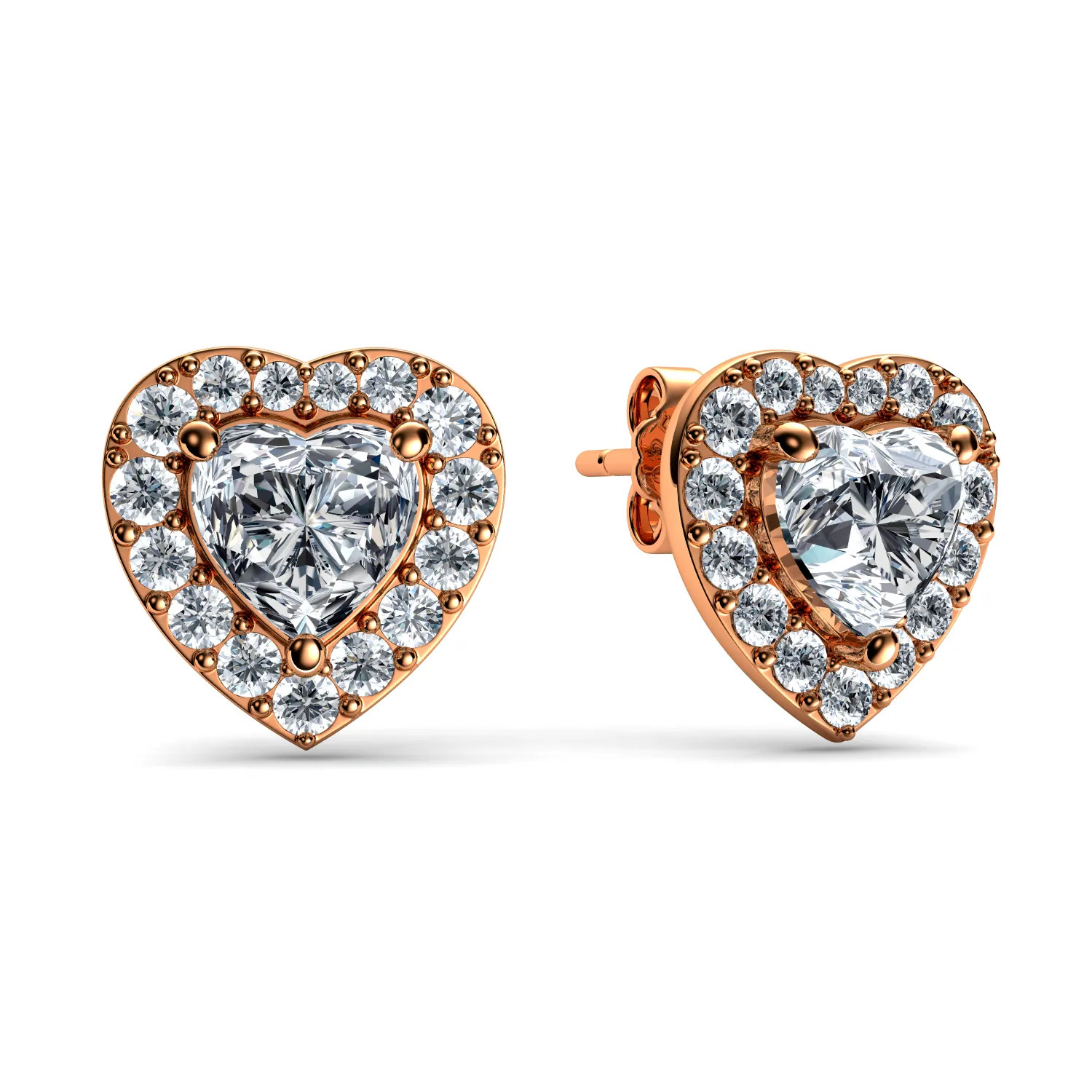 DEPHINI Rose Heart Earrings  925 Sterling Silver Studs CZ Crystals