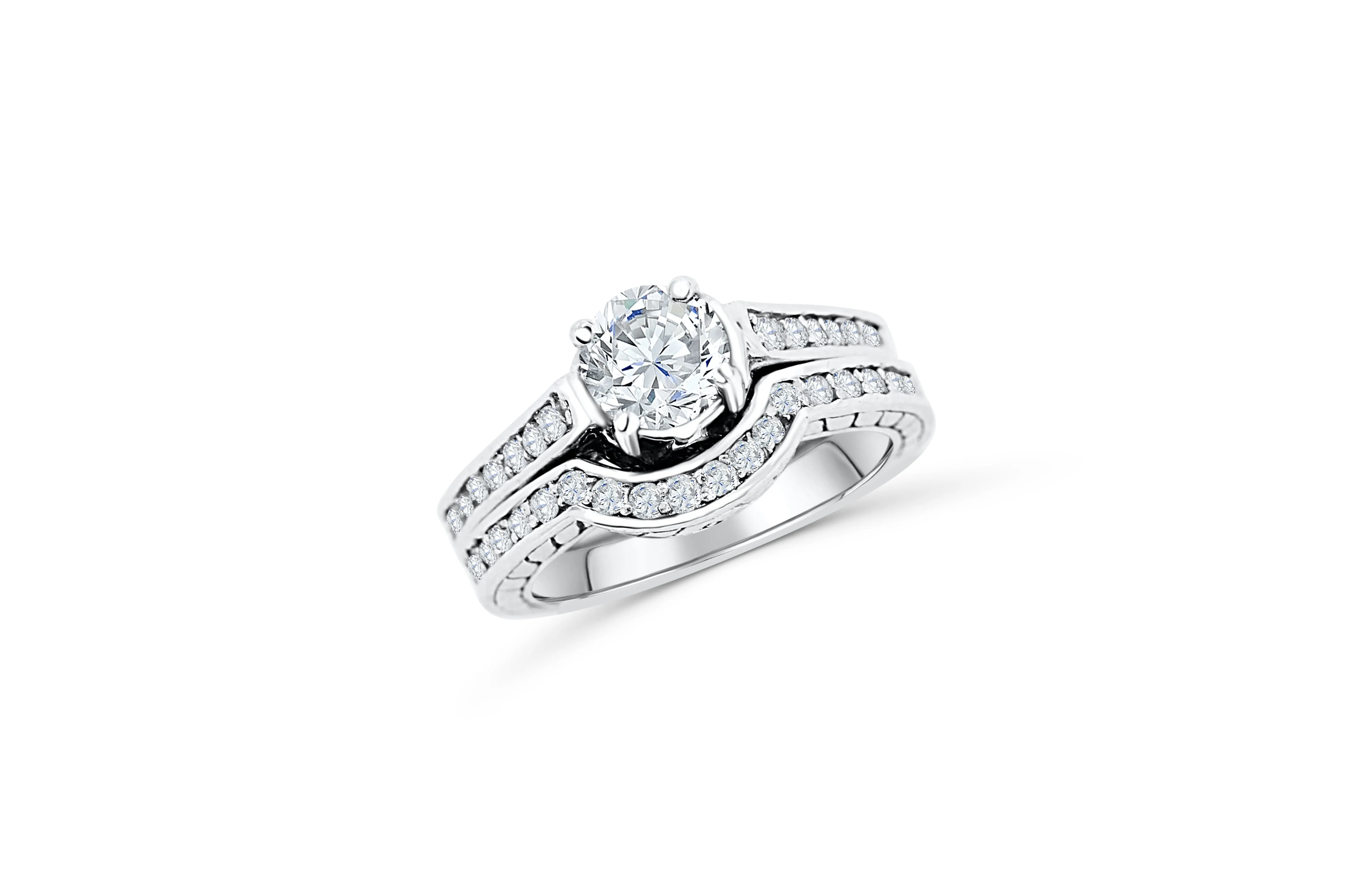 Diamond Engagement Ring Set 1.23 ct tw 14K White Gold DENG054