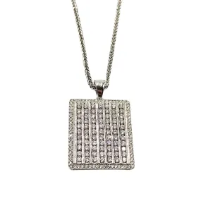 Diamond Studded Tablet Necklace 18K White Gold