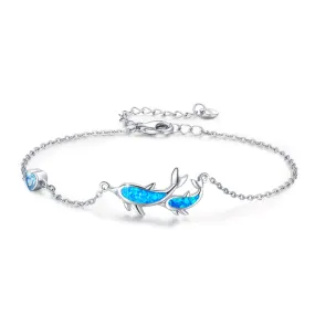 Dolphin Bracelets 925 Sterling Silver with Fire Blue Opal Dolphin Adjustable Charm Bracelets Cute Animal Ocean Beach Nautical Jewelry