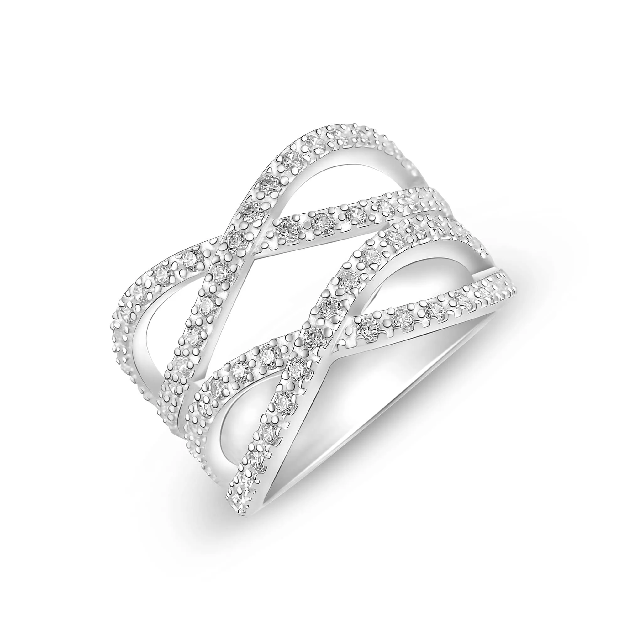 Double Cubic Zirconia Criss Cross Rings Silver