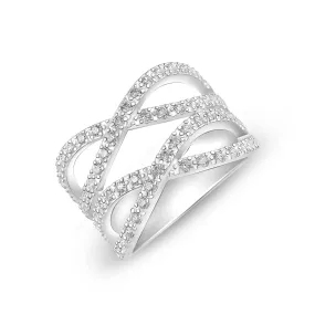 Double Cubic Zirconia Criss Cross Rings Silver