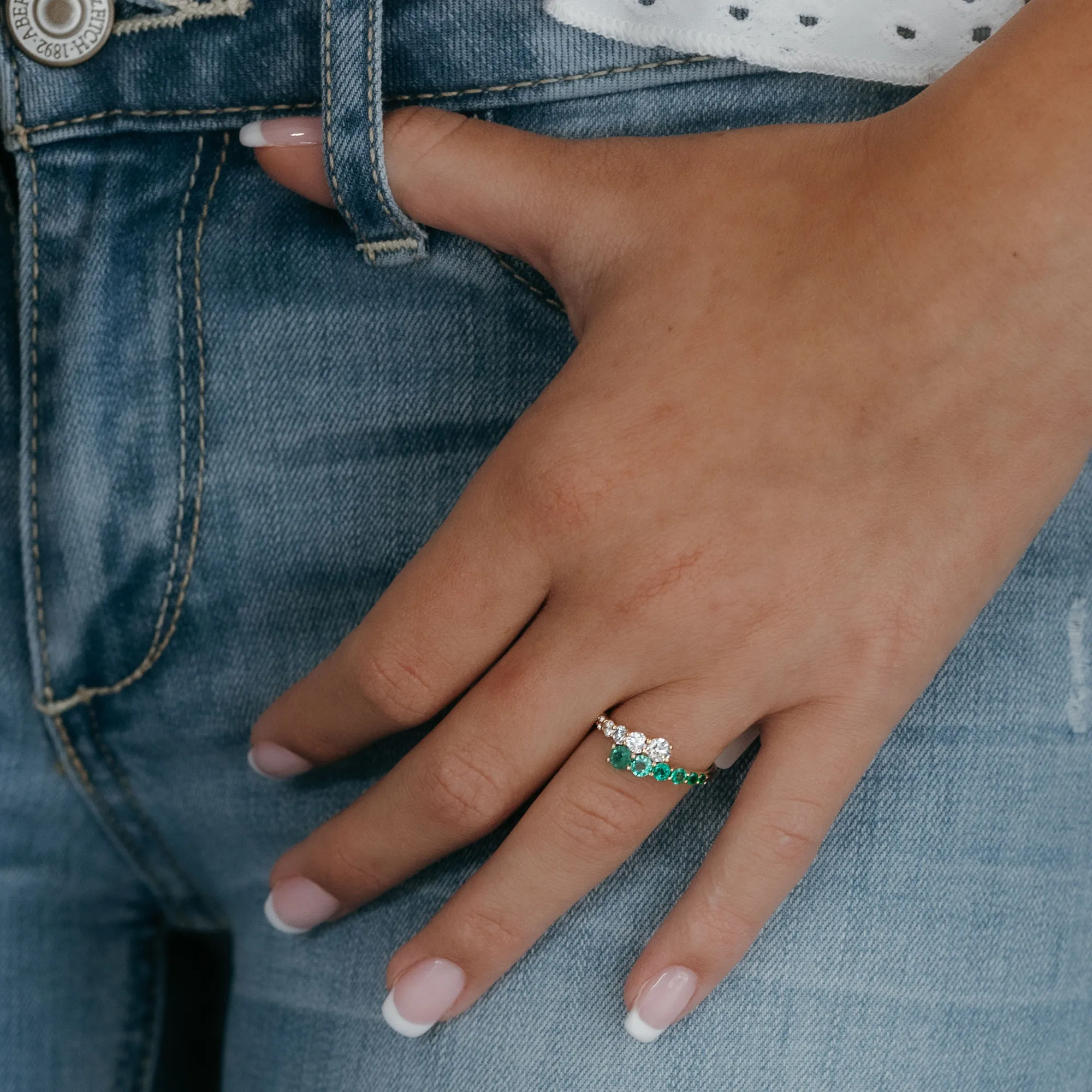 Emerald & Diamond Bypass Ring