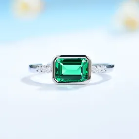 Emerald Bezel Engagement Ring / Women's Ring 925 Silver - Pre Order 2-3 weeks