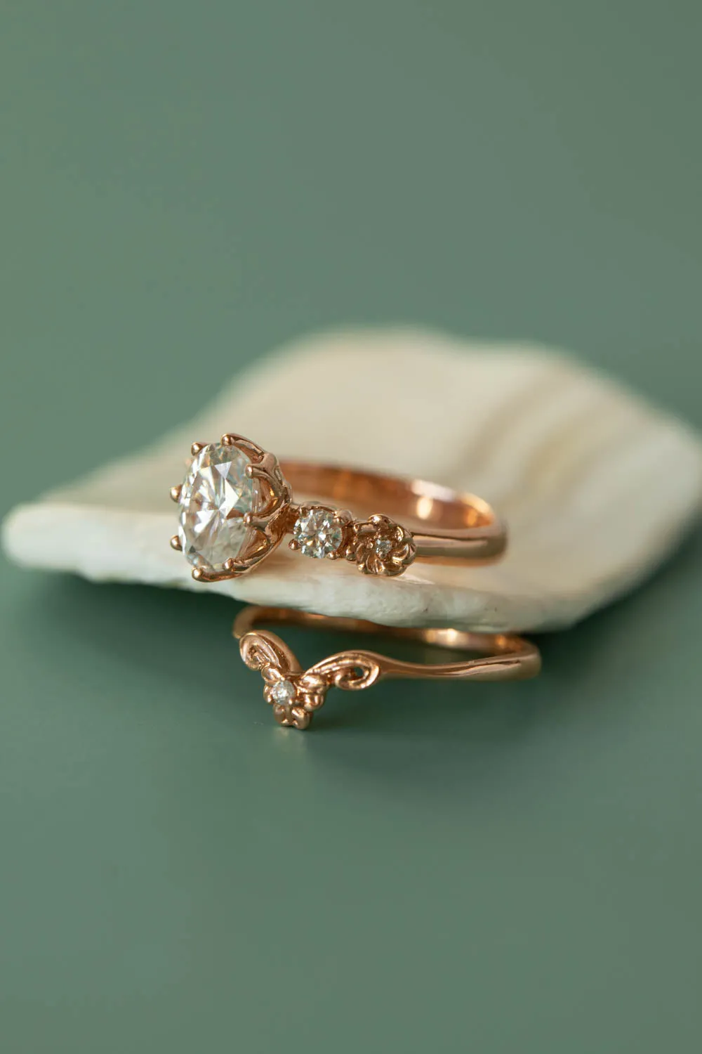 Ethical lab grown diamond engagement ring, rose gold flower promise ring with diamonds / Fiorella