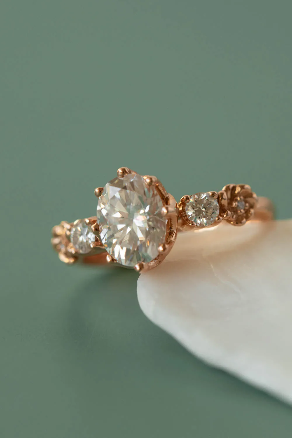 Ethical lab grown diamond engagement ring, rose gold flower promise ring with diamonds / Fiorella