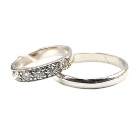 Five Diamond Paved Half Eternity Wedding Rings 18K White Gold