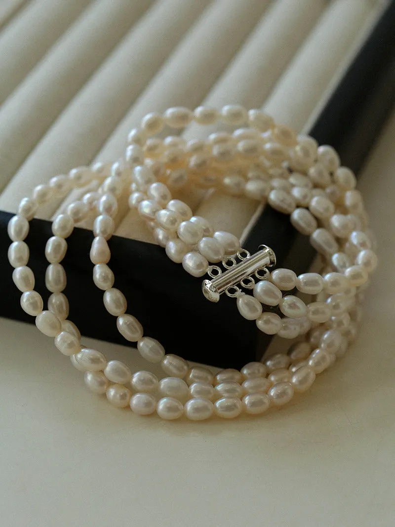 Freshwater Rice Pearl Triple Necklace & Bracelet