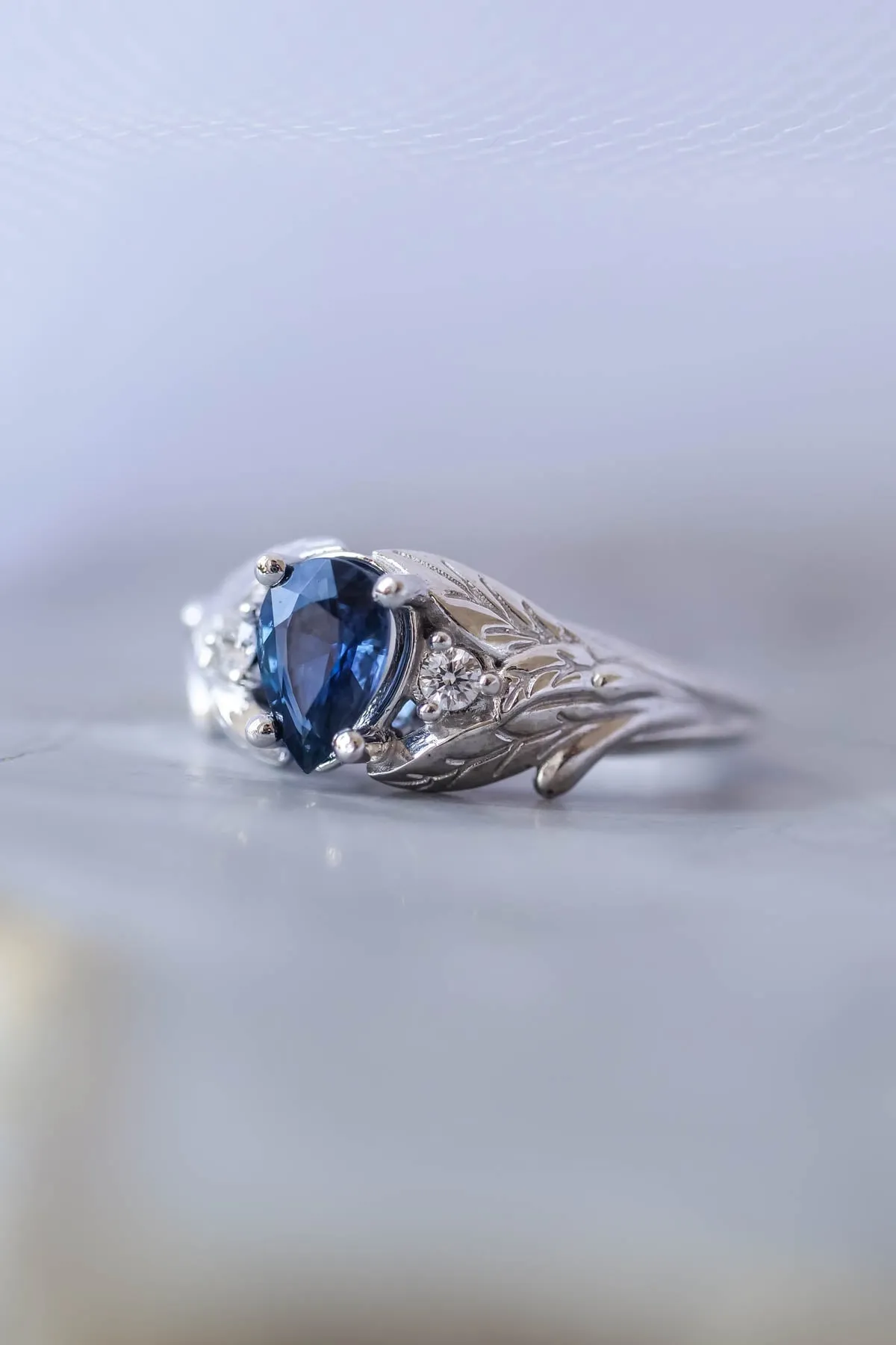 Genuine sapphire bridal ring set, blue sapphire ring  / Wisteria