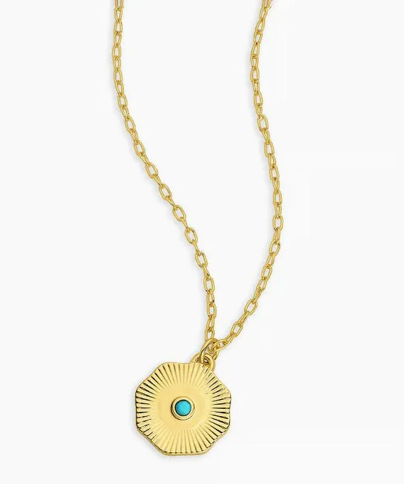 Gorjana Birthstone Coin Necklace - Turquoise/Gold