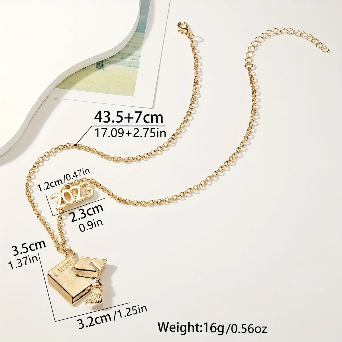 Graduation Season Alloy Bachelor Hat Pendant Necklace For Women Girls Student Gift (With Blessing Card)