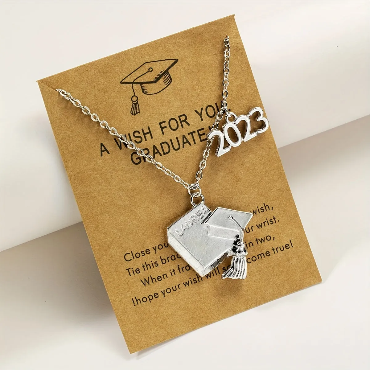 Graduation Season Alloy Bachelor Hat Pendant Necklace For Women Girls Student Gift (With Blessing Card)