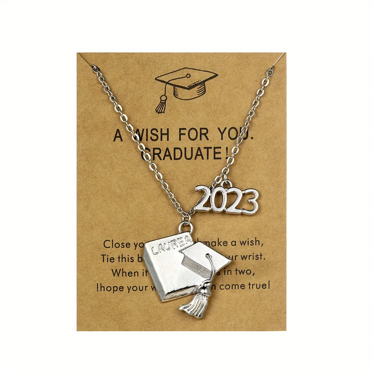 Graduation Season Alloy Bachelor Hat Pendant Necklace For Women Girls Student Gift (With Blessing Card)