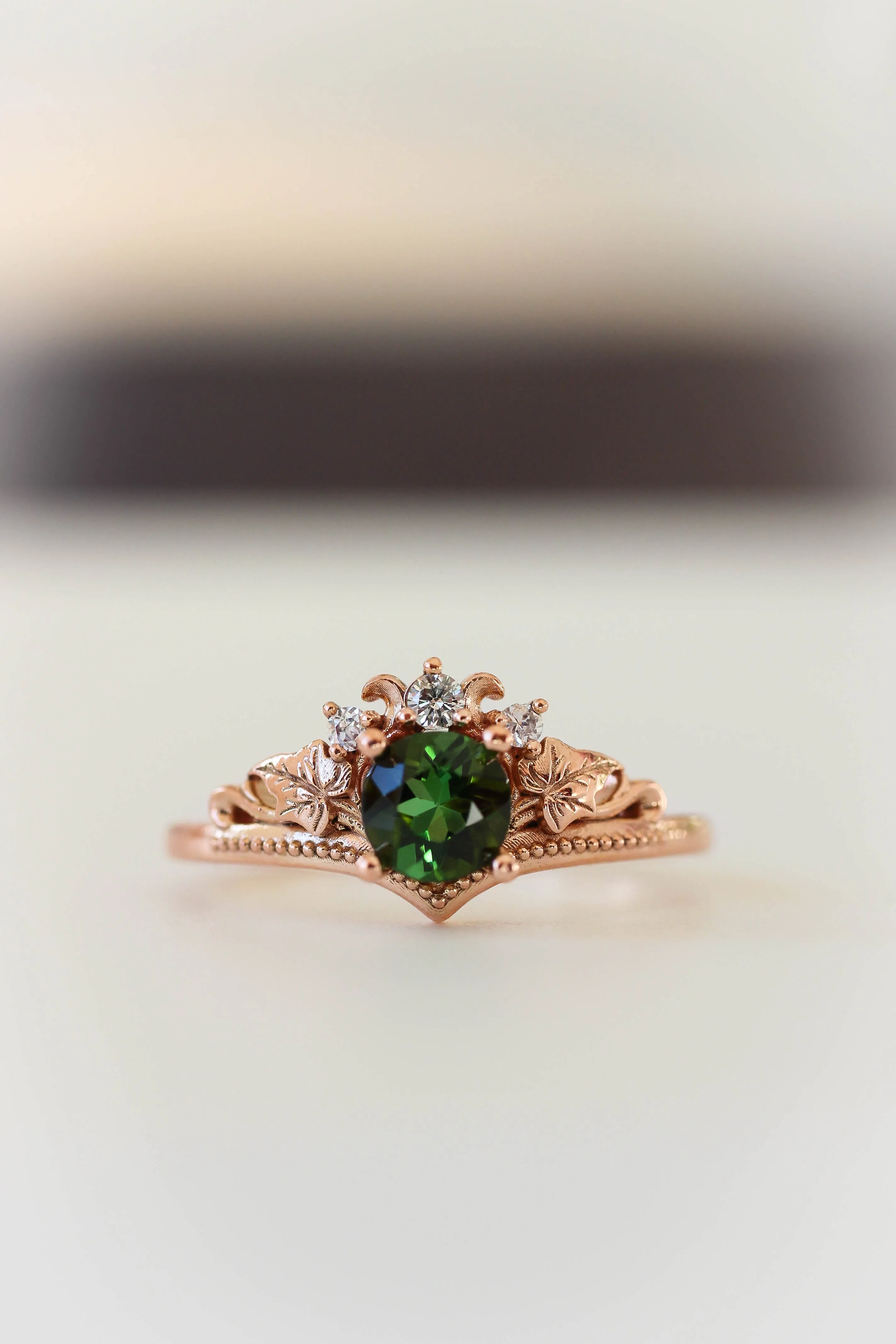 Green tourmaline and diamonds engagement ring / Ariadne