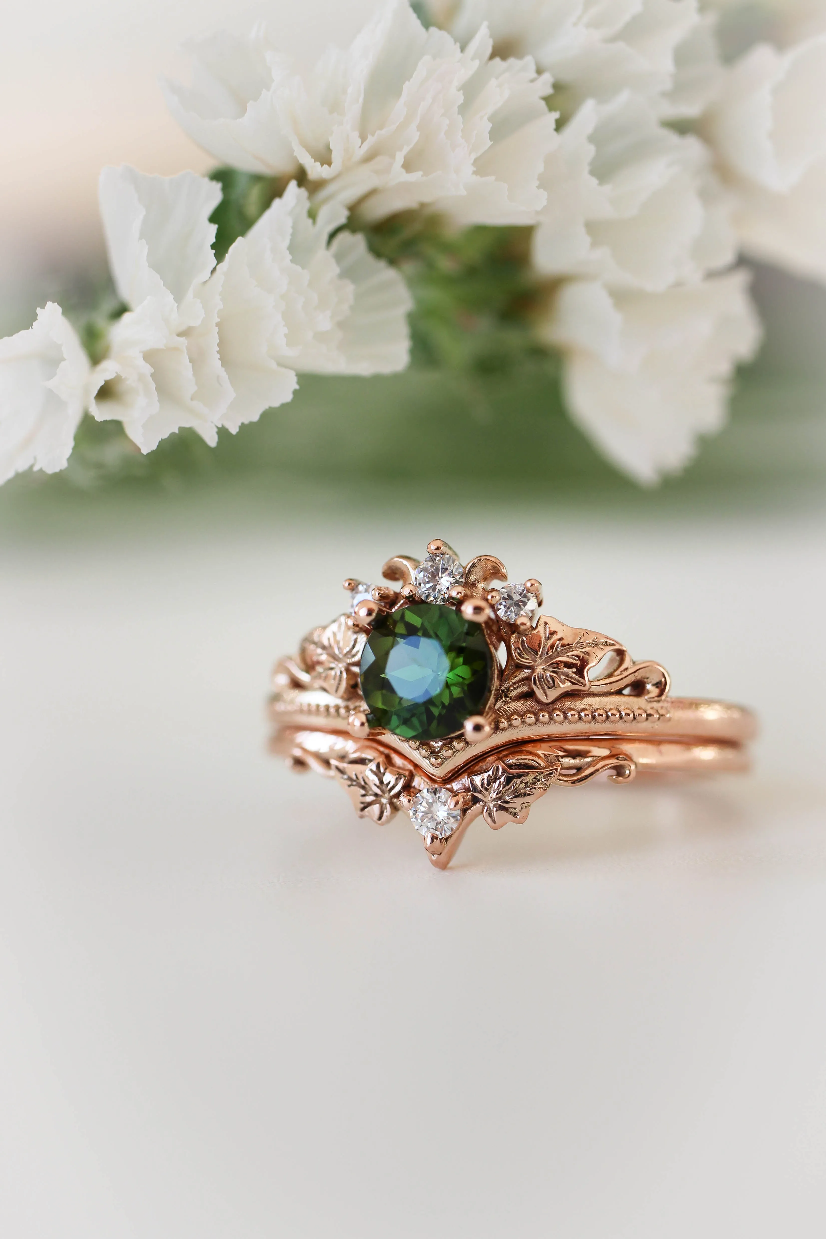 Green tourmaline and diamonds engagement ring / Ariadne