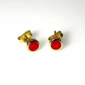 Handcrafted 14kt Gold and Red Coral Stud Inlay Earrings