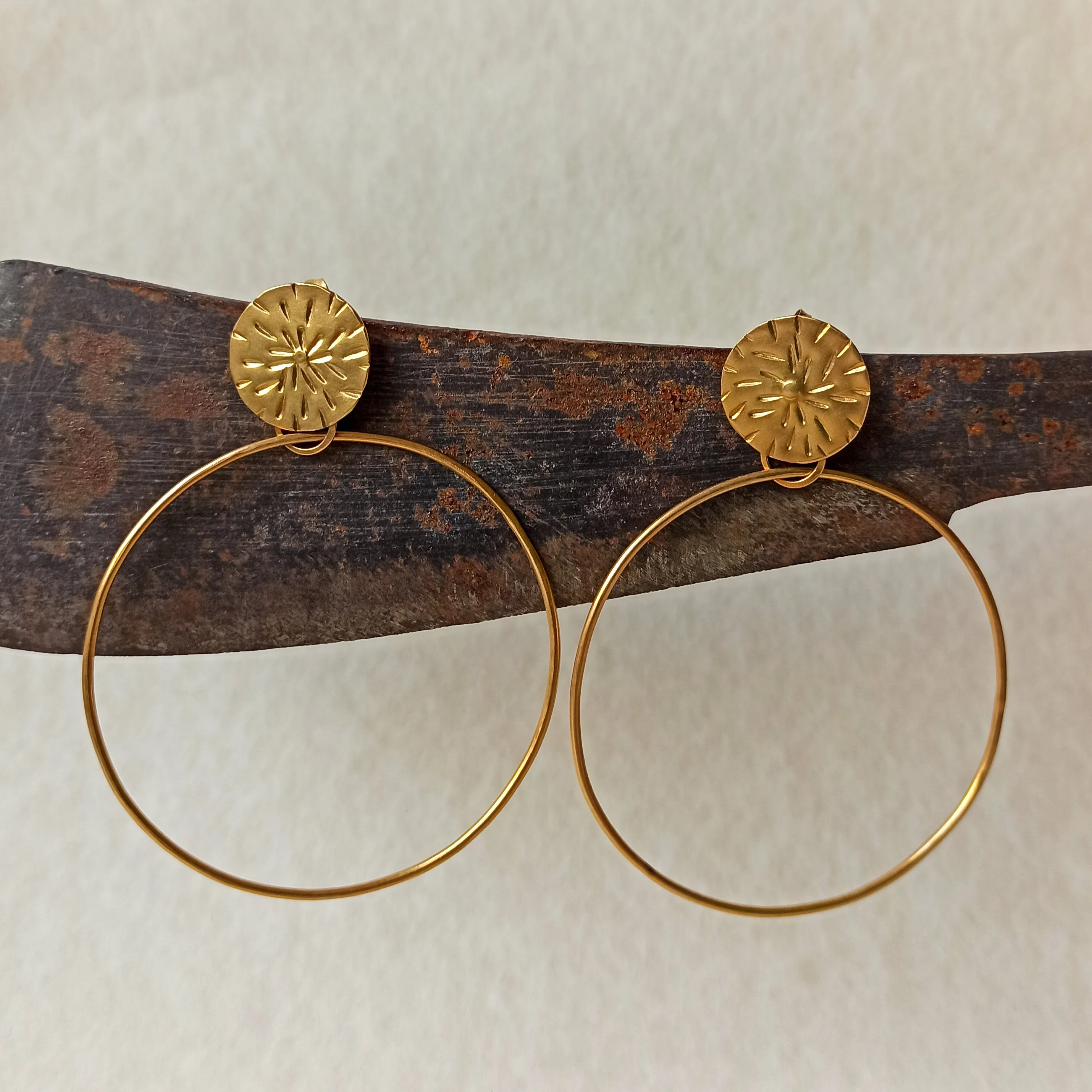 Handmade hanging hoop earrings, Large Hoops