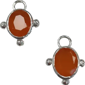 Heavenly London Silver /orange Onyx Oval Detachable Drops For Huggies/hoop Earrings