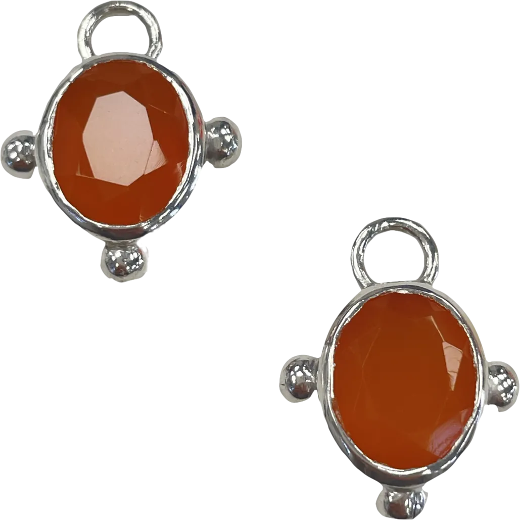 Heavenly London Silver /orange Onyx Oval Detachable Drops For Huggies/hoop Earrings