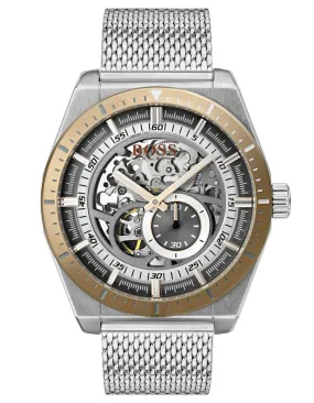 Hugo Boss Mens Signature Skeleton Dial Watch - Stainless - Metal Mesh Bracelet