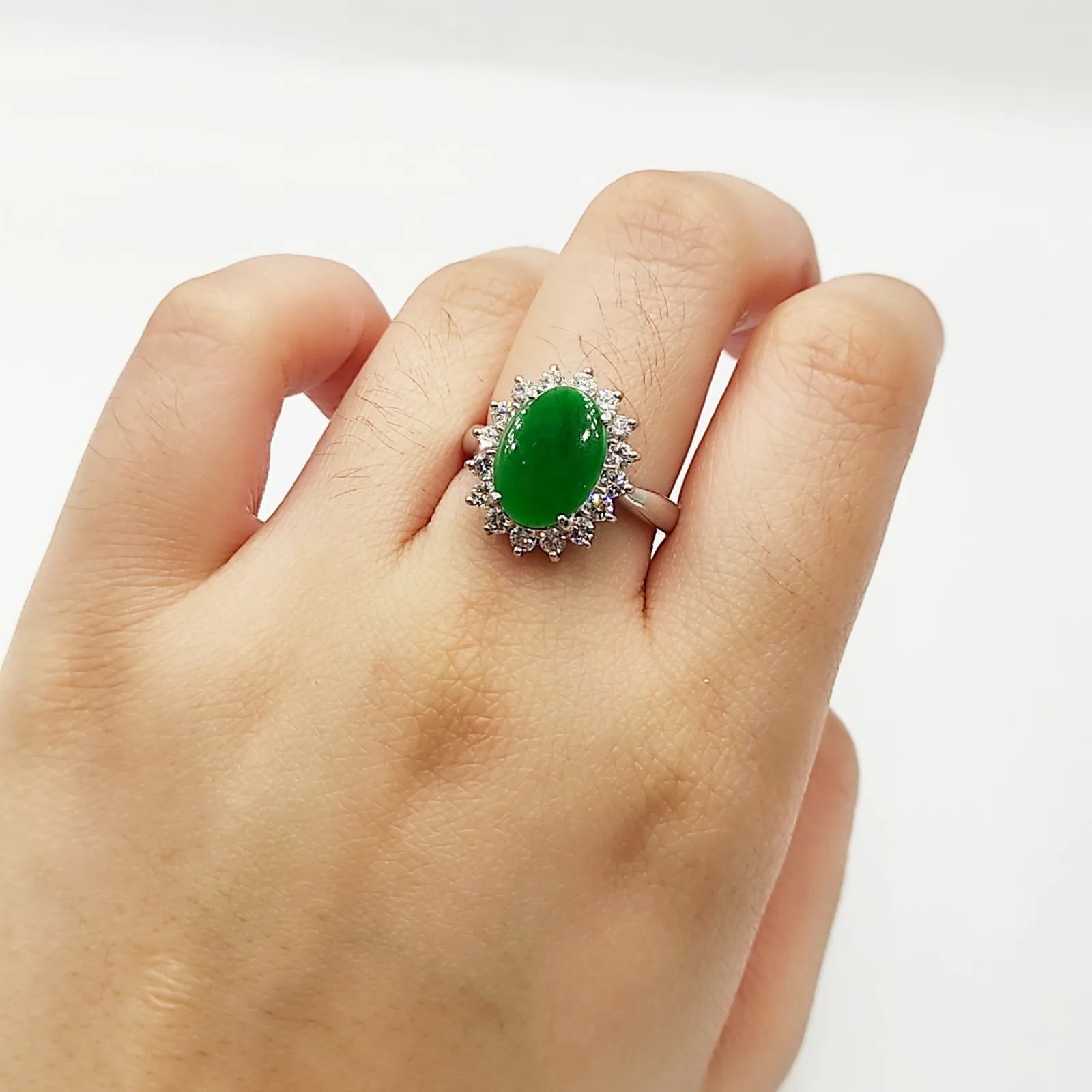 Jade Diamond Halo Ring in Platinum