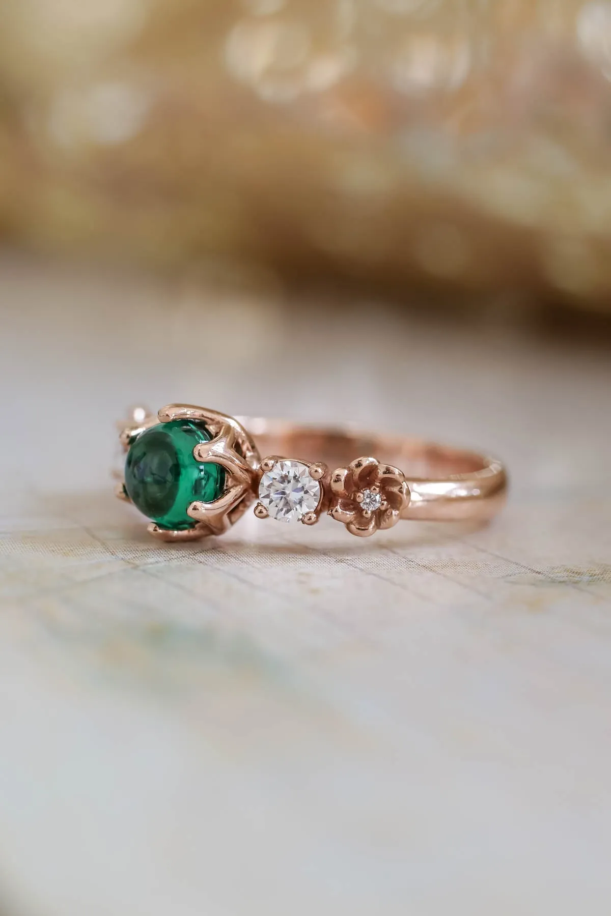 Lab emerald engagement ring set, two pieces ring set / Fiorella