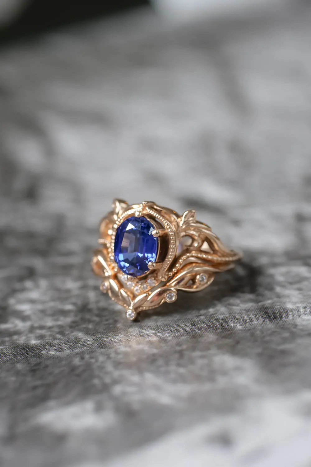 Lab sapphire engagement ring set / Lida oval