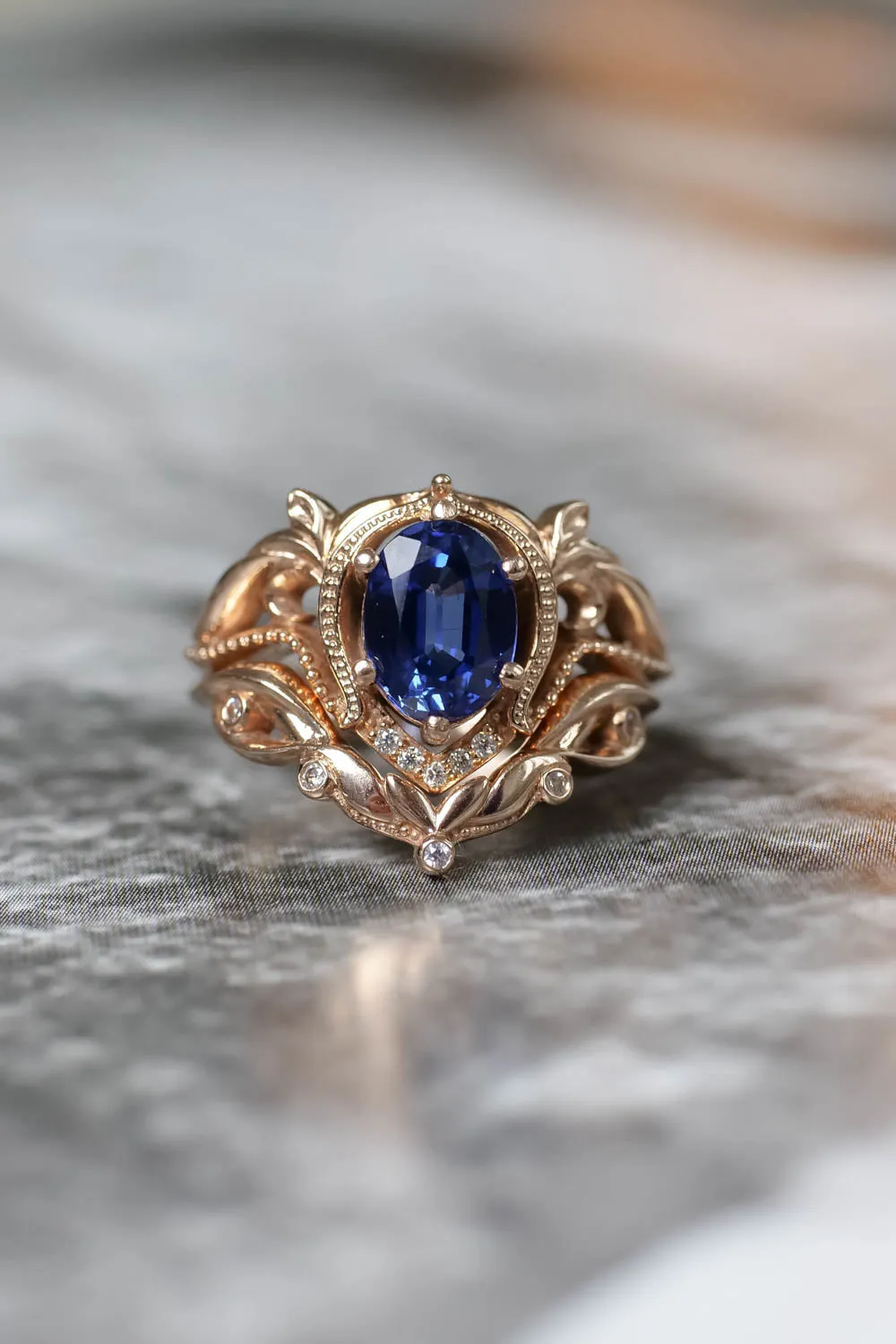 Lab sapphire engagement ring set / Lida oval