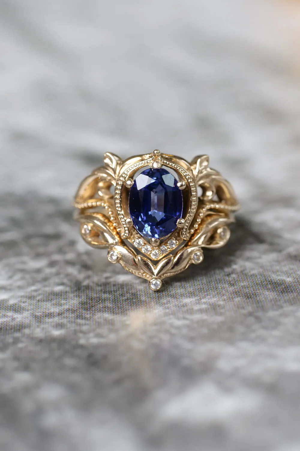 Lab sapphire engagement ring set / Lida oval