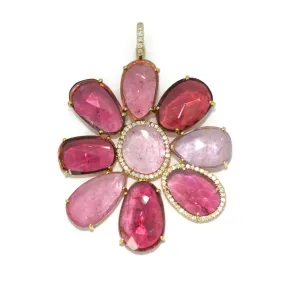 Lauren K - Flower Pendant with Pink Tourmaline and Diamonds, 18k Yellow Gold