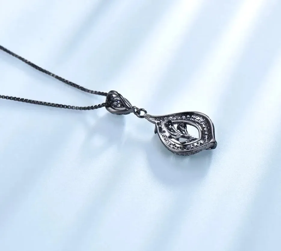 Leaf Black Pendant 925 Sterling Silver Necklace