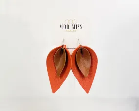 Leather Stacked Petal Earring Worn Brown Burnt Orange