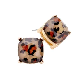 Leopard Pattern Square Stone Stud Earrings