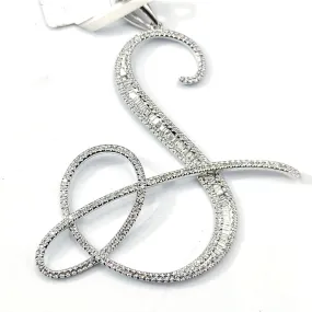 Letter S Diamond Pendant 14K White Gold