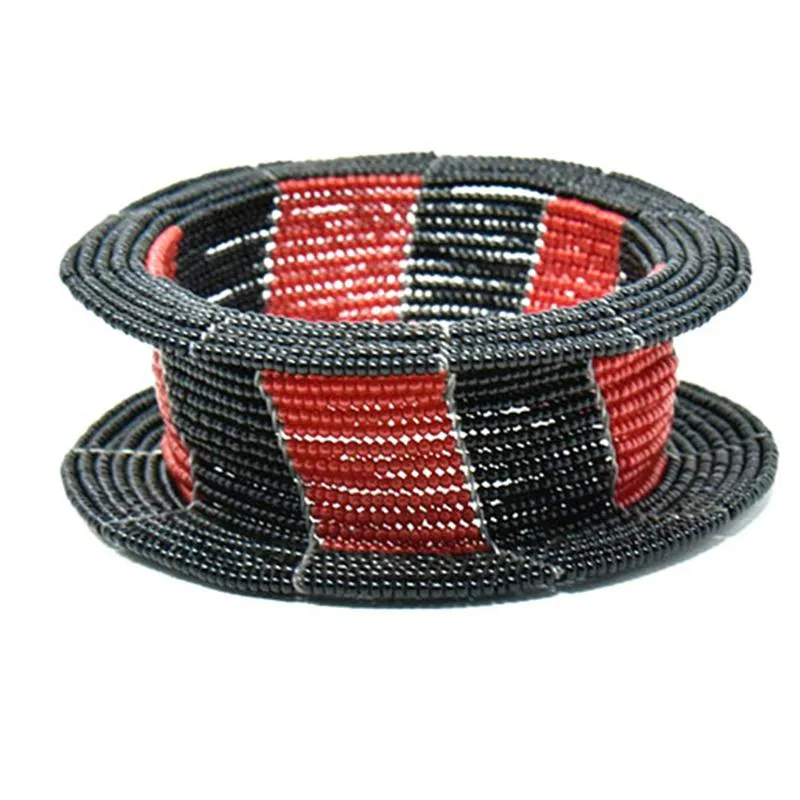 Maasai Ream Beaded Bangle 09 - Black & Red