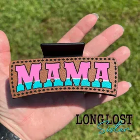 Mama Pink Turquoise Hand Painted Hair Claw Clip