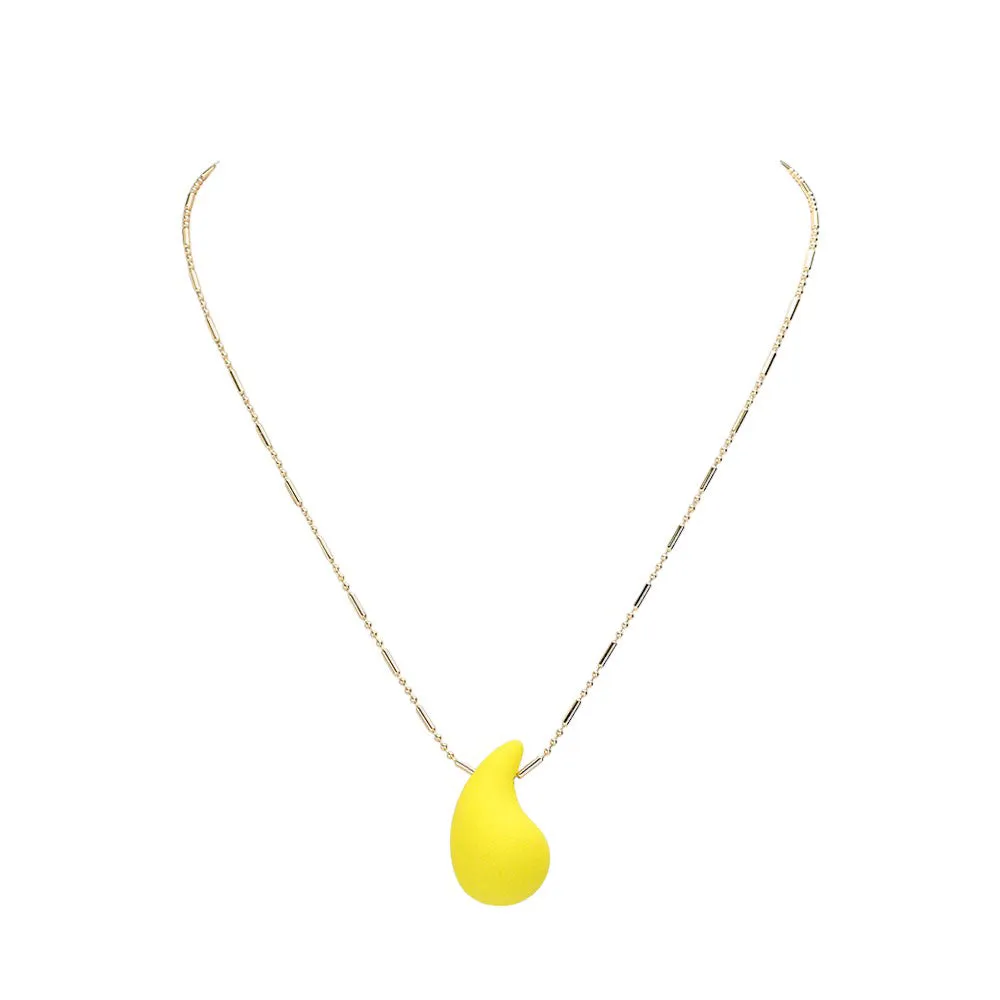 Matte Colored Teardrop Pendant Necklace