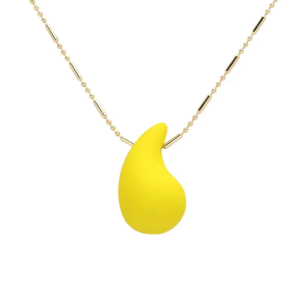 Matte Colored Teardrop Pendant Necklace