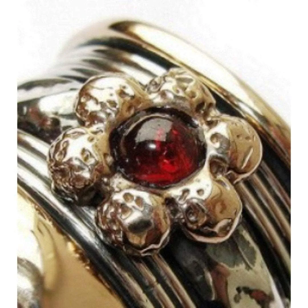 Meditation ring for woman spinner ring , floral garnet rings israeli jewelry