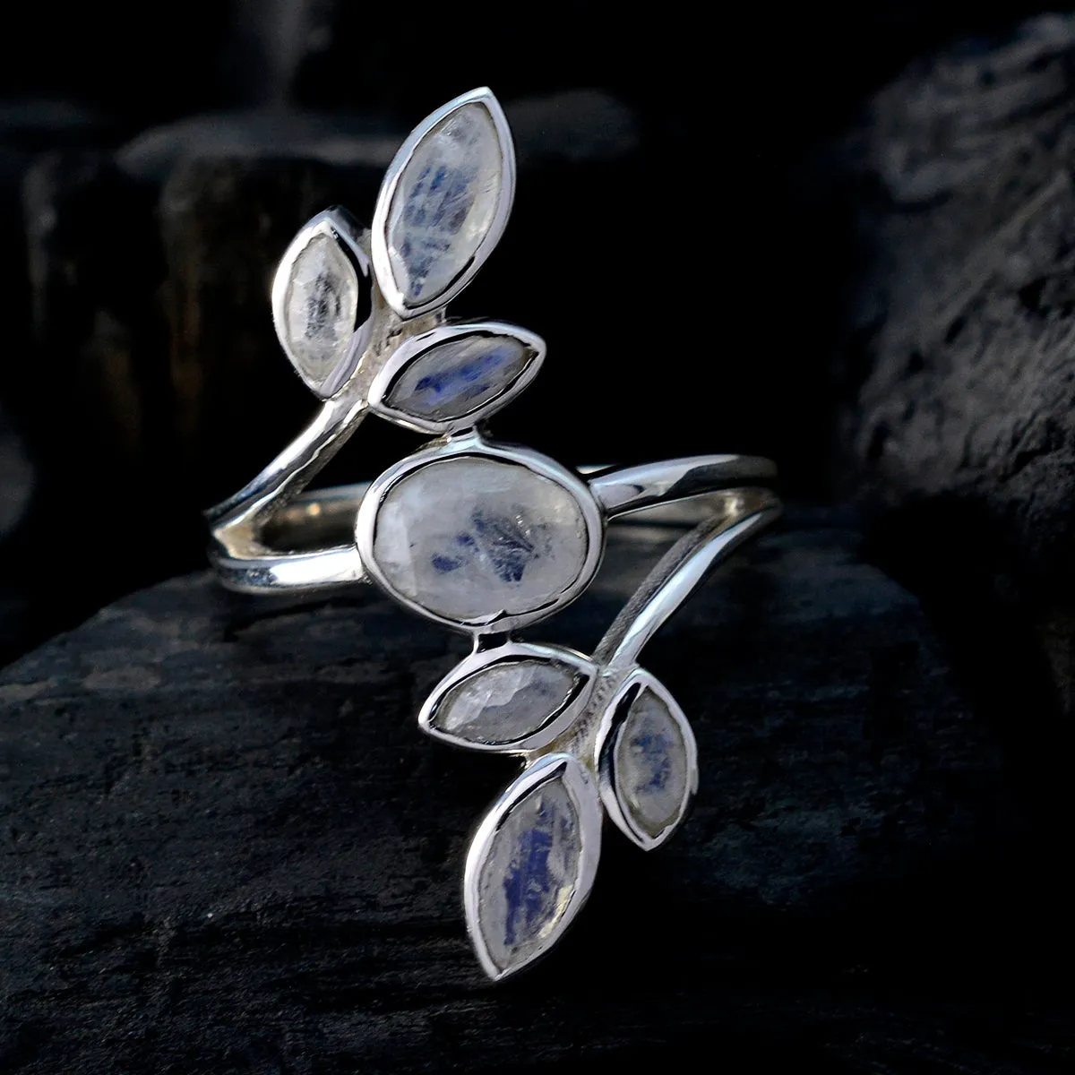 Mesmeric Gem Rainbow Moonstone Sterling Silver Rings Hawaii Jewelry