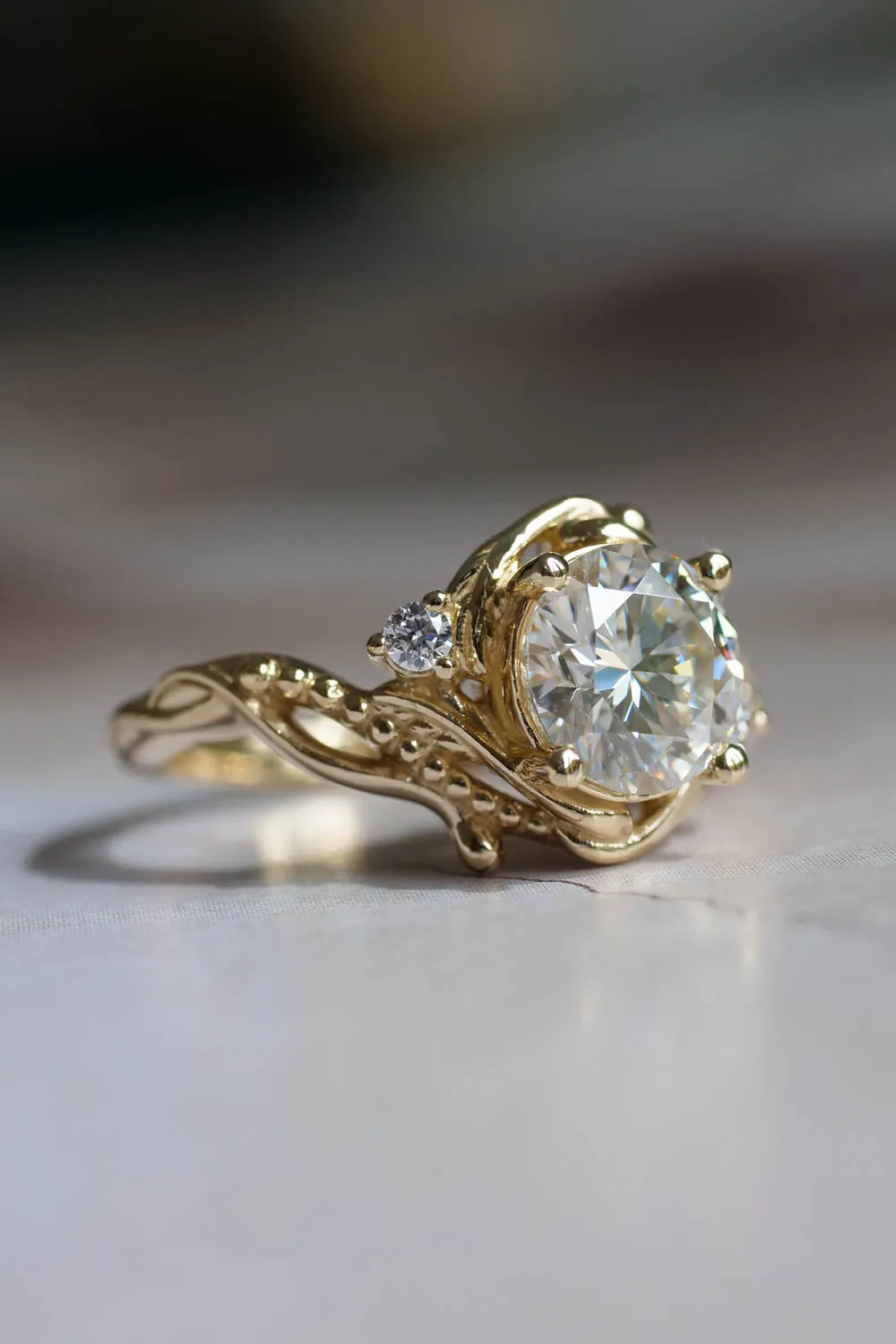 Moissanite bridal ring set in yellow gold / Undina